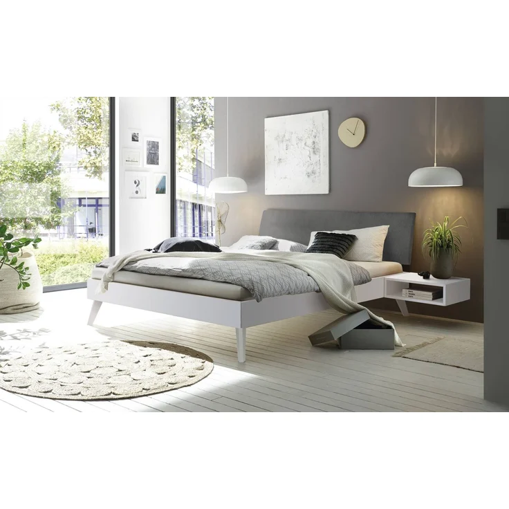 Hasena Polsterbett Pesaro Weiß mit Kopfteil Pace Grey 160x210 cm, Fußhöhe 20 cm MDF weiss deckend – Trento – Bild 2