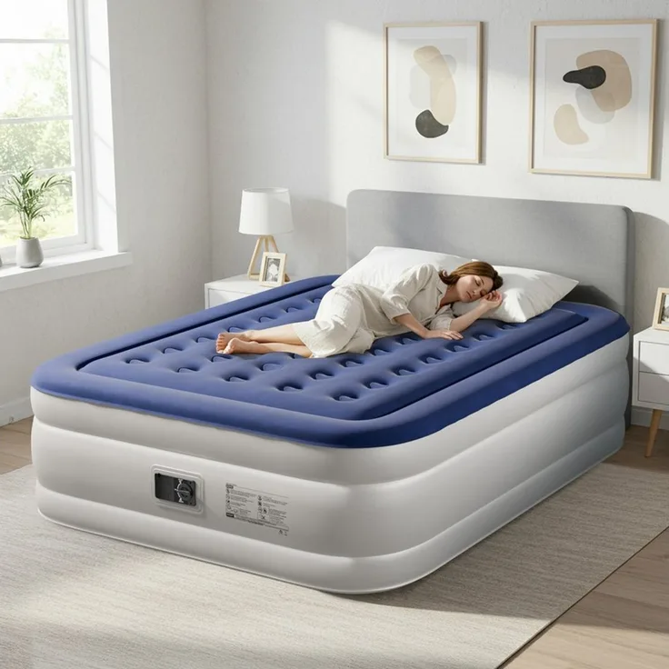 LEADZM Luftmatratze mit Integrierter elektrischer Pumpe,Doppelbett,Beflockte Oberfläche, 204kg Tragkraft, Luftbett,für Camping Zuhause 190 x 99 x 45 cm