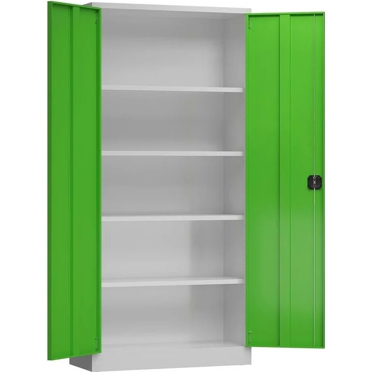 Aktenschrank Metallschrank 2 Türen 4 Fachböden 194,5 x 92 x 42 cm lichtgrau/gelbgrün – Bild 2