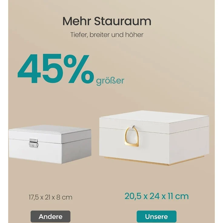 Songmics Schmuckkasten, 2 Ebenen, Schmuckkasten mit Griff, Schmuckbox – Bild 4
