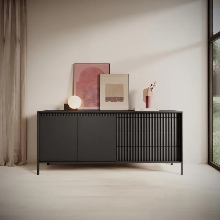 Compleo Schubkastenkommode mit drei Schubladen, gerillte Front, Elegant und Praktisch, Breite: 187 cm
