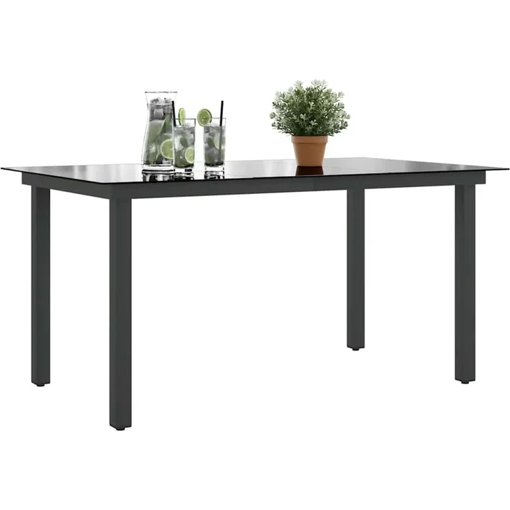 Gartentisch, Beistelltisch, Balkontisch Schwarz 150x90x74 cm Aluminium und Glas – Bild 4