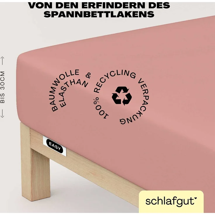 Schlafgut Spannbettlaken EASY JERSEY ELASTHAN Bettlaken, 170 g/m², 95% Baumwolle, 5% Elasthan, Jersey, Gummizug: rundum, (1 Stück), Spannbettlaken bis 30 cm Höhe, bügelfrei, pflegeleicht, perfekter Sitz – Bild 3