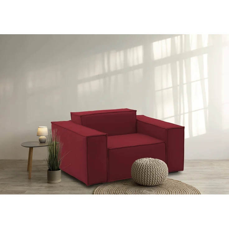 Dmora Leonia-Sessel, Wohnzimmersessel, 100 % Made in Italy, Relaxsessel aus gepolstertem Stoff, 140 x 95 x 70 cm, Rot – Bild 2