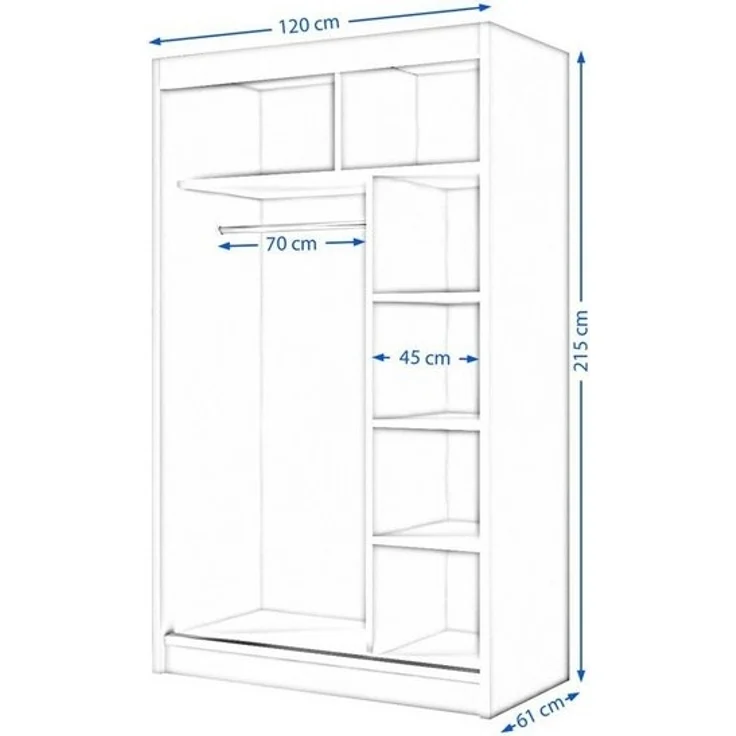 Beautysofa Schiebetürenschrank PACO (120 cm Schrank mit 3 Einlegeböden und Kleiderstange) – Bild 4