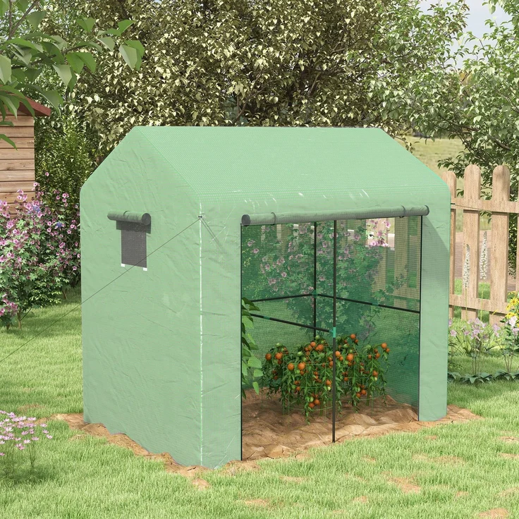 Wohnora-2,8 m² großes Gewächshaus mit einer großen Rolltür und zwei Fenstern, Maße 200 x 140 x 200 cm (L x B x H), grün,H 2000cm x T 1010cm x B 1400cm – Bild 1