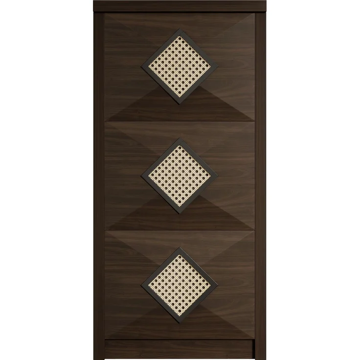 Schuhschrank, Holzoptik mit Rattan-Dekor & 3 Klappfächern, 54x25x115 cm, Walnussfarbe – Bild 9