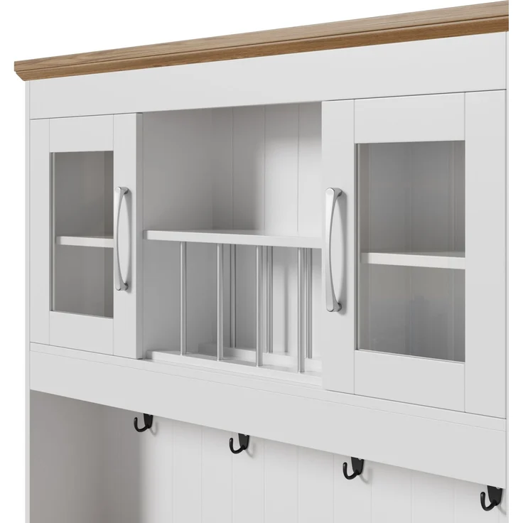 DESVIAE Sideboard mit Vitrinenfächern und 2 Schubladen 106x176,5x39 cm Spanplatte Weiß/Holzfarben – Bild 9