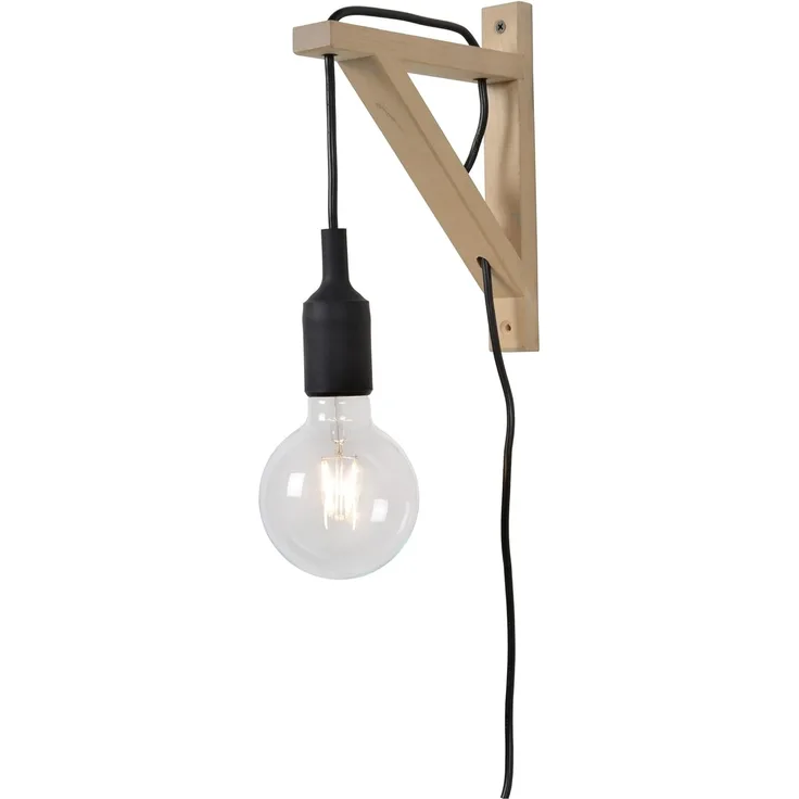 Lucide 08208/01/30 Fix Wall Wandleuchte E27 60 W Schwarz Helles Holz 19x3 2x22 cm