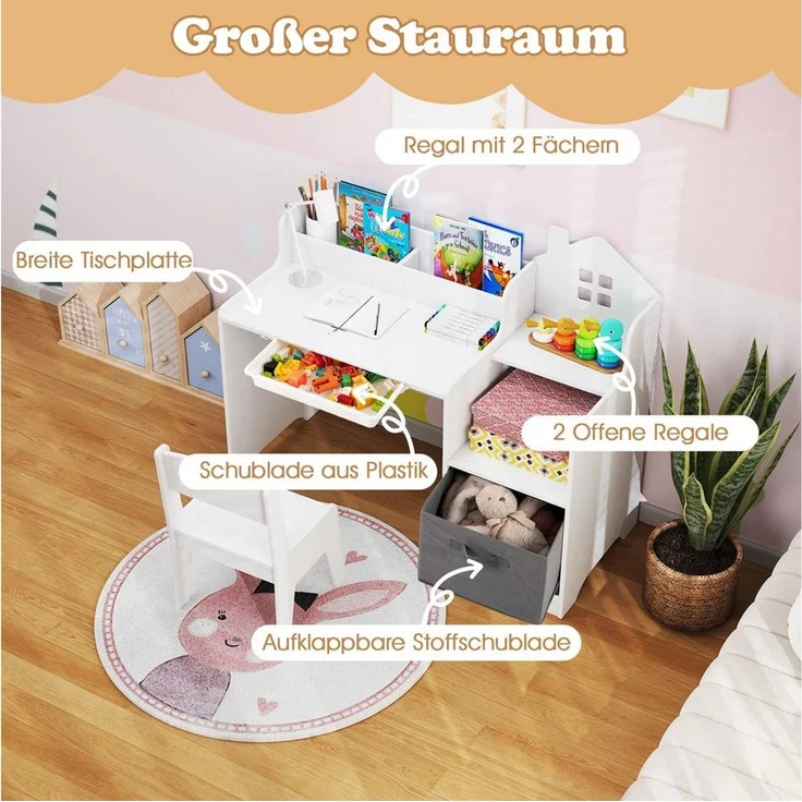 COSTWAY Kinderschreibtisch (2-St), mit Stuhl, Schülertisch mit Stauraum, Schublade – Bild 1
