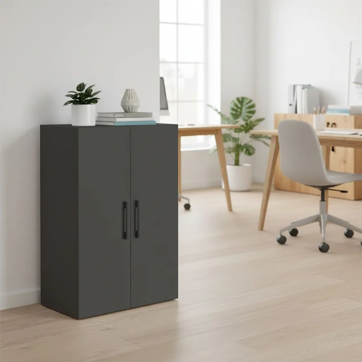 Bellamio 'Apol' Mehrzweckschrank, anthrazitschwarz, 88x33x60 cm, kleiner Aktenschrank mit 3 Fächern – Bild 2