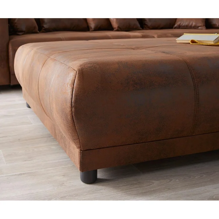 Delife 'Violetta' Big-Sofa, Mirkofaserstoff, 310 x 135 x 62 cm, Braun, mit Hocker – Bild 9