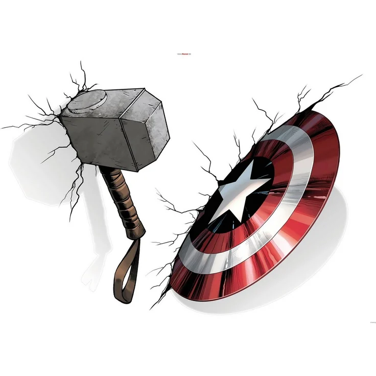 Komar Wandtattoo Avengers Hammer & Shield - Größe 100 x 70 cm (4 St), selbstklebend, Wandsticker, Kinderzimmer – Bild 5