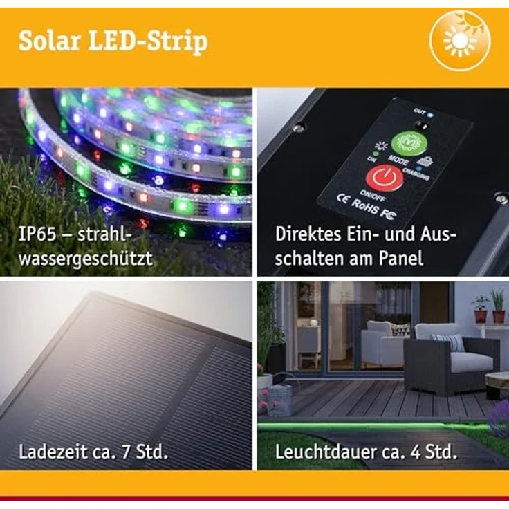 Paulmann 71194 LED Stripe Solar mit Fernbedienung 5m IP44 RGB dimmbar – Bild 4