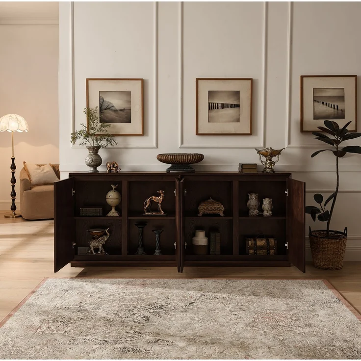 DESVIAE Sideboard Walnuss aus Massivholz/MDF – 109,22x54,94x17,78 cm – V-Rillen – Bild 5