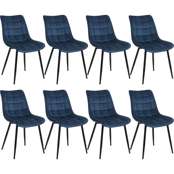 WOLTU Esszimmerstühle 8er Set, für Wohnzimmer Küche Esszimmer, Küchenstühle gepolstert mit Rückenlehne, Sitzfläche aus Samt, mit Metallbeinen, bis 150 kg belastbar, Blau