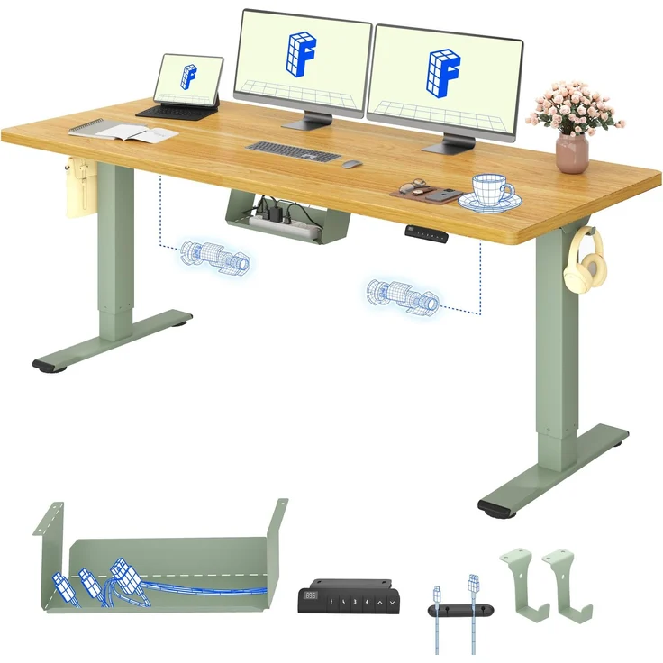 FLEXISPOT Höhenverstellbarer Schreibtisch mit 2 Motoren & 25MM EINTEILIGER Tischplatte 180x80 cm, Ergonomischer Bürotisch Elektrisch mit Kabelmanagement, Memory Funktion & Höhenanzeige – Bild 1