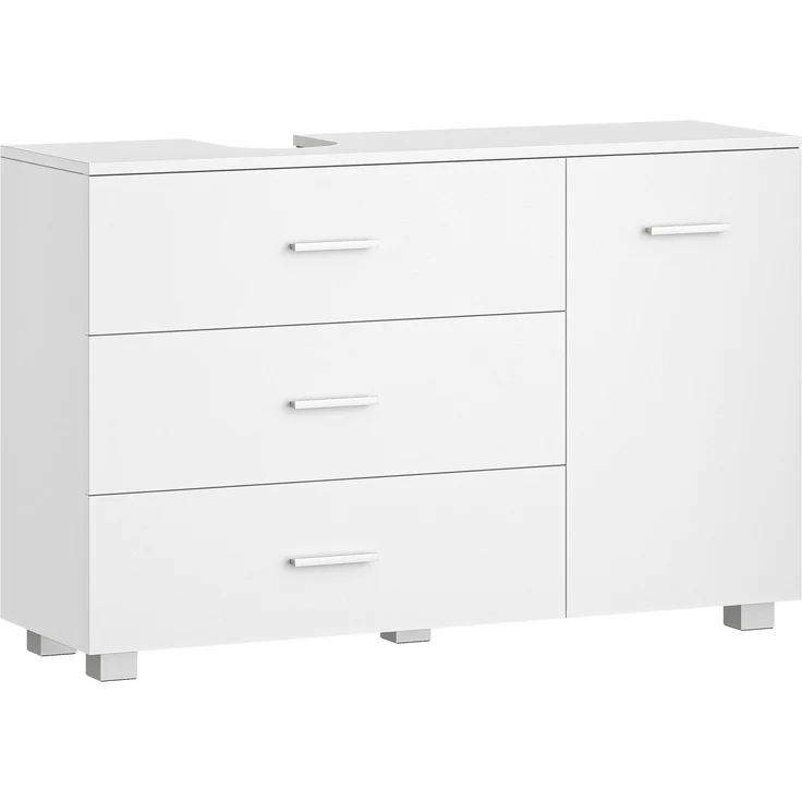 Halupeit Weißer, freistehender Waschtischunterschrank, 3 extra große Schubladen, integrierte verstellbare Einlegeböden, 100,5 x 30,5 x 64,5 cm – Bild 2
