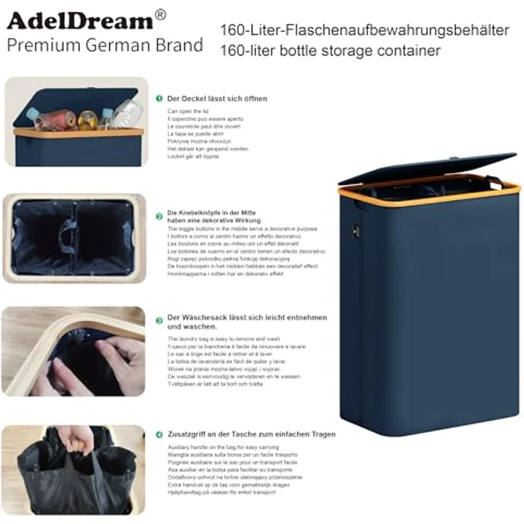AdelDream Aufbewahrungsbecher Pfandflaschen Sammelbehälter mit Deckel – Bild 5
