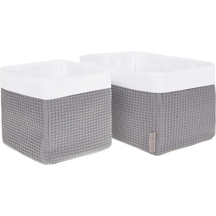 KraftKids Stoff-Körbchen in Waffel Piqué grau, Aufbewahrungskorb für Kinderzimmer, Aufbewahrungsbox fürs Bad, Größe 20 x 20 x 20 cm
