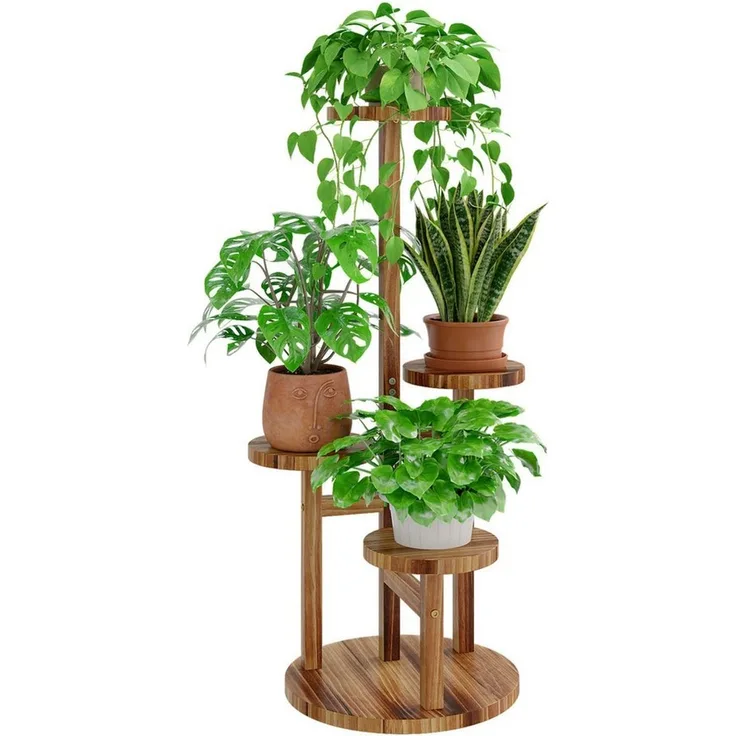 Bamworld Blumenständer platzsparender Pflanzenregal für Wohnzimmer & Garten, Blumentreppe (1 St), Holzblumenständer 4-stöckig, 43x82 cm