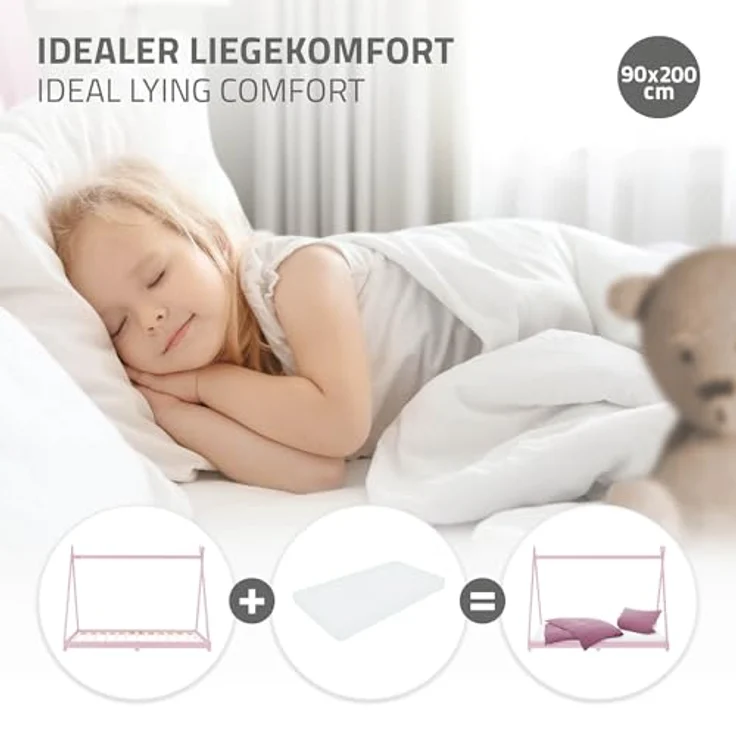 Kinderbett Tipi mit Lattenrost 90x200 cm Rosa aus Kiefernholz ML-Design – Bild 6