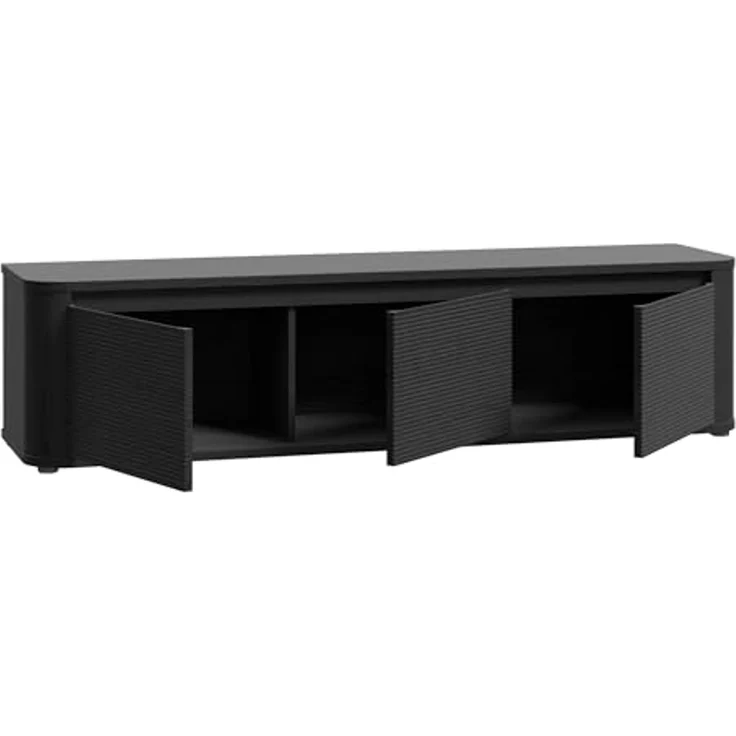 Forte BREATHTAKER TV-Schrank 170, modern minimalistisches Lowboard, 3-türig, Reliefstruktur, Wohnzimmer, Holzwerkstoff, Schwarz, 168 cm breit x 41,5 cm hoch x 41,3 cm tief – Bild 6