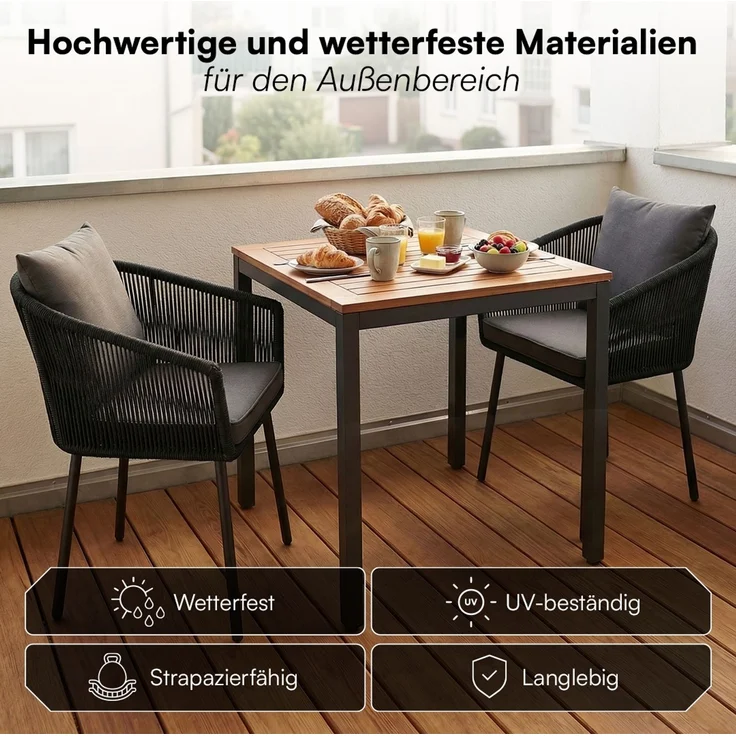 STEELSØN 'Nair' Polyrattan Gartenstuhl, 6er-Set, schwarz, wetterfest & UV-beständig, Balkonstühle bis 160 kg belastbar, Gartensessel inkl. Kissen – Bild 6