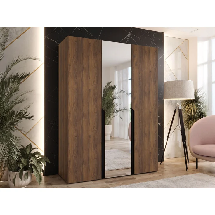 Kleiderschrank Veluna II 150 (Farbe: Nuss Warmia / Nuss Warmia + Schwarz) – Bild 2