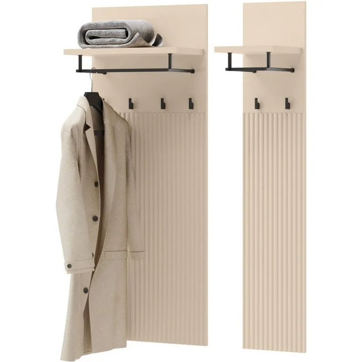 Compleo Garderoben-Set FLORE mit Sitzbank, Schuhschrank und LED-Beleuchtung für den Flur, Sandbeige, geriffelte Front, weich gepolstert, platzsparend – Bild 4
