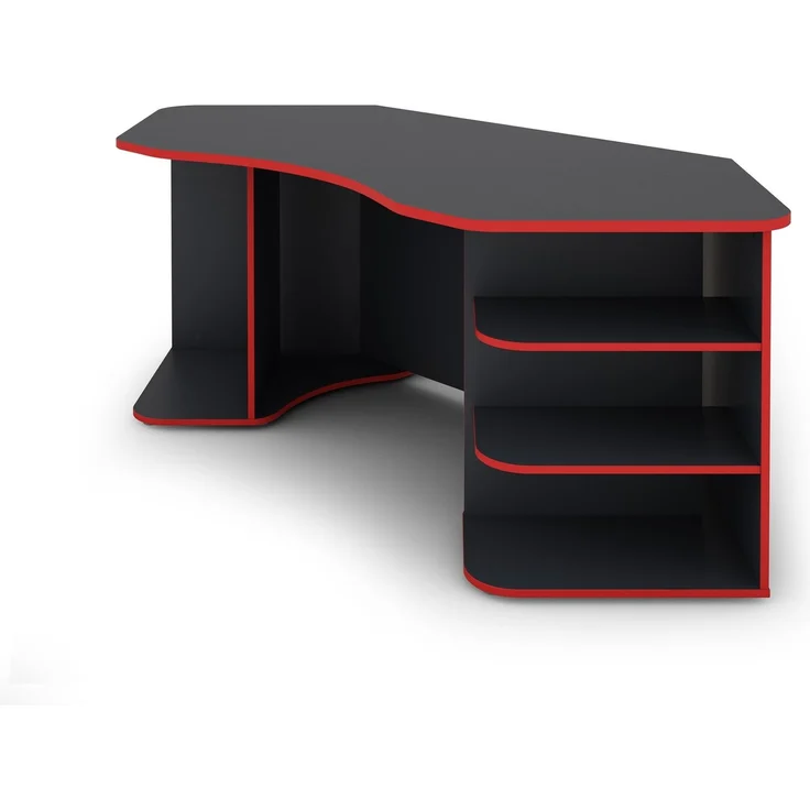 byLiving 'Thanatos' Schreibtisch in Anthrazit mit Kanten in Rot, viel Stauraum und XXL Tischplatte, 198 x 76 x 85 cm (BxHxT) – Bild 2