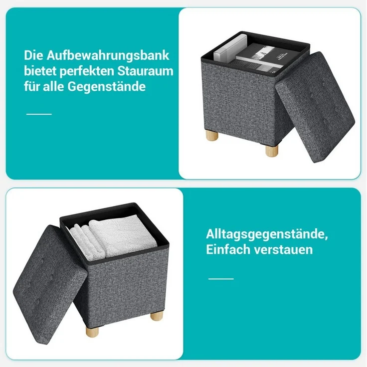 Oak&Tea Stauraumhocker Sitzhocker mit Stauraum – Klappbare Aufbewahrungsbox & Sitzwürfel – Bild 3
