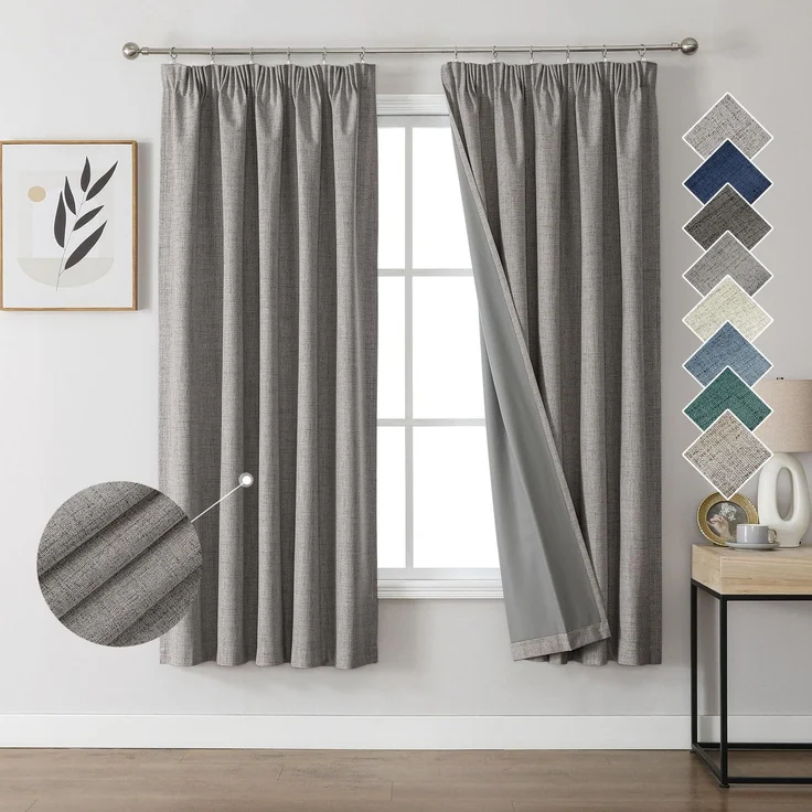 Joydeco 100% Verdunkelungsvorhänge Leinen Gardinen mit Kräuselband 2er Set H183xB117cm Hellgrau, Thermovorhang Kälteschutz Blickdicht Schallschutz Ideal für Wohnzimmer passt zu Schienensystemen