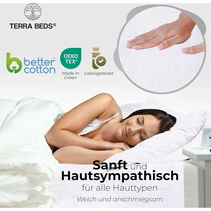 Terra Beds Premium Topper Spannbettlaken 140x200 cm - 160x200 cm 160g/m2-100% Hochwertiges Oeko-TEX Baumwoll Jersey Spannbetttuch für boxspringbett Topper – Erhältlich in 10 Farben – Bild 4