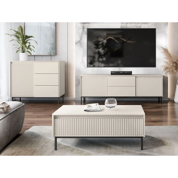 Wohnzimmer-Set Ozmi II Kommode, TV-Lowboard, Couchtisch (Farbe: Cashmere) – Bild 1
