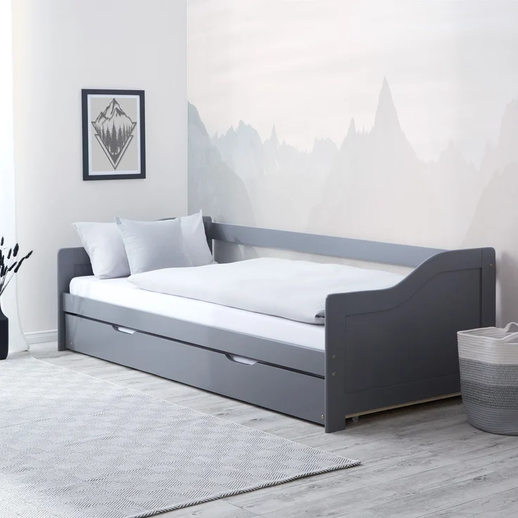 Kinderbett 90x200 cm Tagesbett Ausziehbett Jugendbett Holzbett Grau Kojenbett Gästebett Funktionsbett – Bild 2