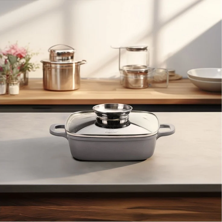 STONELINE Servierpfanne, (Set, 1x Servierpfanne, 1x Aroma-Glasdeckel, 2x Thermogriffschützer) – Bild 2