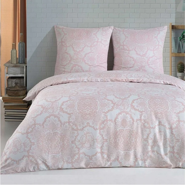 Buymax Bettwäsche Lisle, Renforcé, 2 teilig, Bettbezug-Set 155x220 cm 100% Baumwolle Reißverschluss Altrosa Weiß – Bild 1
