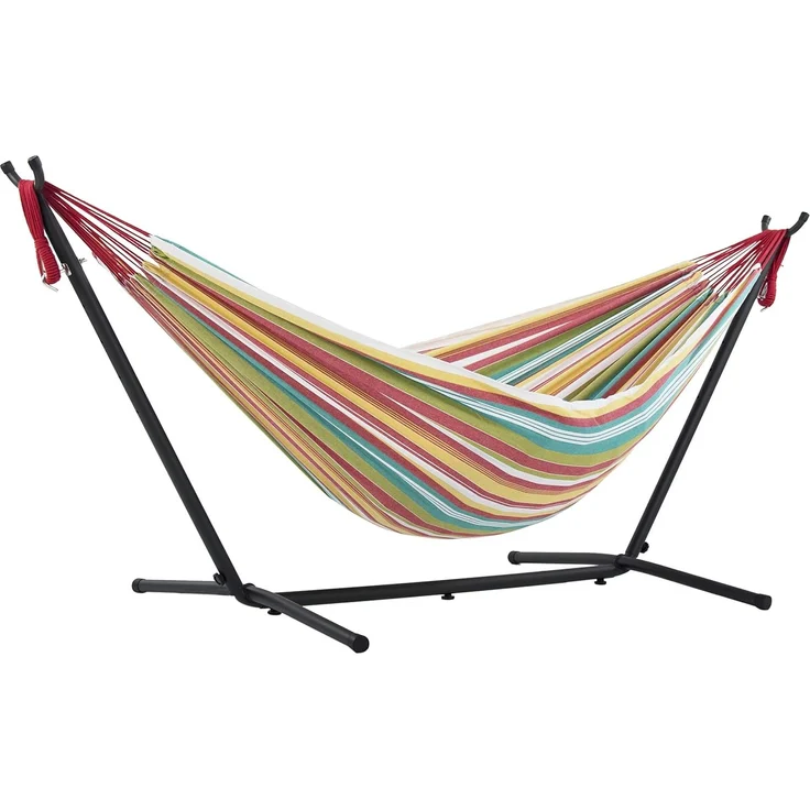 Vivere Doppel Baumwolle Hängematte mit Hängemattengestell 250 cm, Salsa