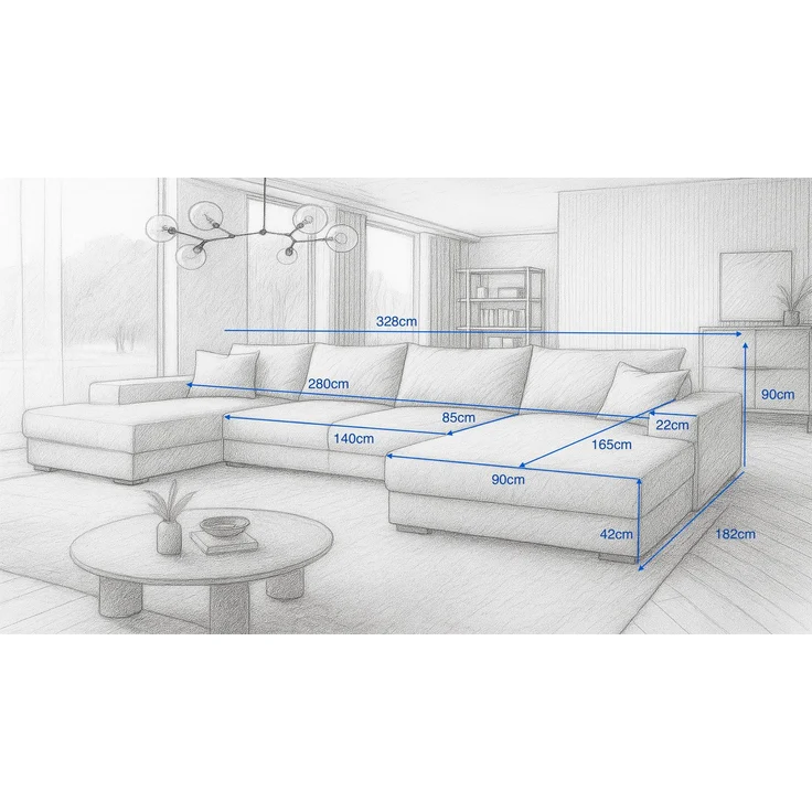 Ecksofa VIENA 328x182 cm mit Schlaffunktion, Bonellfederkern und Bettkasten – Bild 3