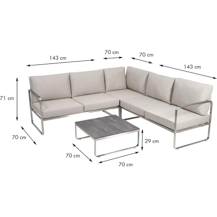 greemotion 'Sydney' Lounge-Set, 4-teilig, Edelstahl-Ecksofa-Set mit Tisch und Polstern – Bild 2