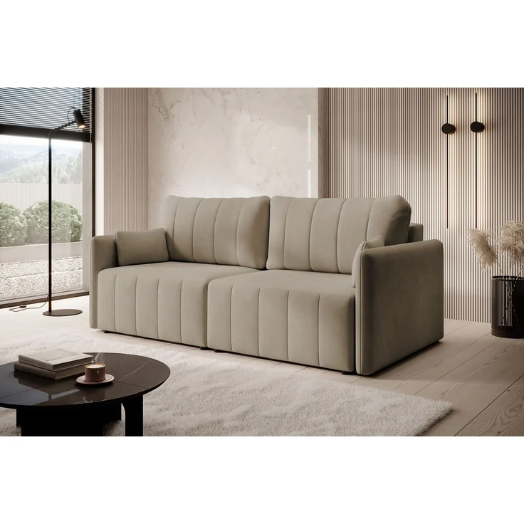 Selsey 'Louisos ' 3-Sitzer Schlafsofa in Samt mit schwarzen Beinen, Beige – Bild 3