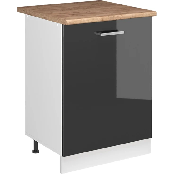 Küchenunterschrank R-Line Anthrazit Hochglanz/Weiß 60 cm mit 1 Tür Arbeitsplatte Goldkraft Eiche Vicco – Bild 1
