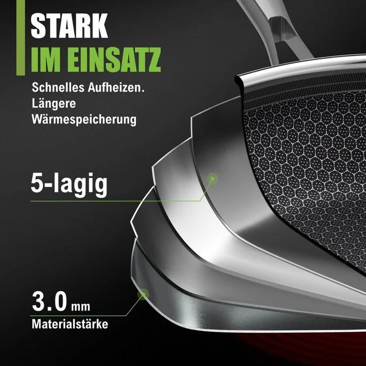 Morleos Bratpfanne 32 cm Keramik Pfanne Induktion Kratzfest Antihaft, Edelstahl (1-tlg, Pro Performance 3.0), 5-Schicht, 3mm, 1,67kg, backofenfest, spülmaschinengeeignet, Antihaft – Bild 3