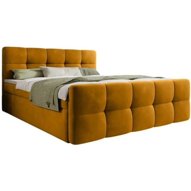 thematys Boxbett mit Bettkasten 140x200cm, mit Bonnellfederkernmatratze H3, Bouclé/Velours, mit Stauraum, mit 3 cm Topper, Senfgelb (Velluto 08), Art.-Nr. S04GH0RG8DT – Bild 6
