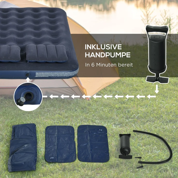 Luftmatratze für 2 Personen, mit Handpumpe, weich & robust, 203x152x22cm, Blau--Blau--22x152x203cm--YOUDENOVA – Bild 7