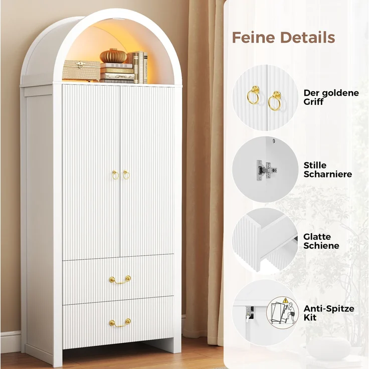 Hochschrank 76 x 38 x 180 cm in Weiß mit App-gesteuerter LED-Beleuchtung und geriffelter Front – Bild 9