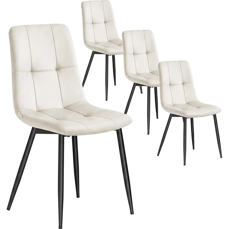 VASAGLE Küchenstühle gepolstert, Esszimmerstühle Samt, moderner Sessel mit verstellbaren Füßen, für Wohnzimmer, 4er Set, beige – Bild 1