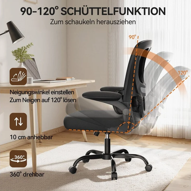 ZAISZE Bürostuhl 280G Netz Sitz Gaslift 2-Stufe Geräuschlose Rollen Ruhe & Effizienz (Set), Nylonrad, Fünf-Klauen-Stütze – Bild 4
