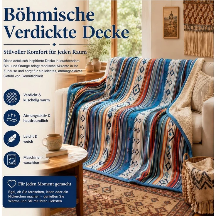 Wohndecke Kuscheldecke Fleecedecke 127x152 / 150x200 cm, weich & warm, PFCTART, Flauschige Decke, wendbar, 100 % Mikrofaser mit Aztekenmuster – Bild 4